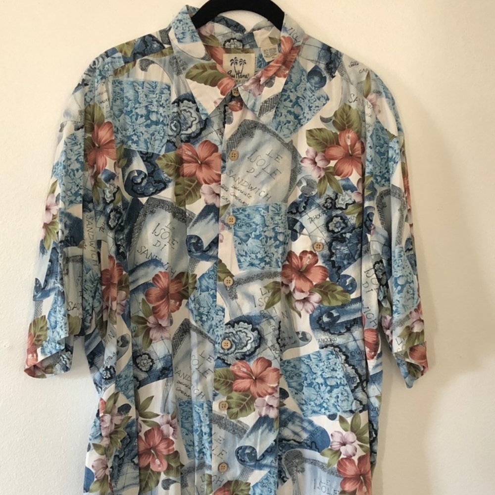 * SOLD* Vintage Aloha Shirt with Hibiscus and maps